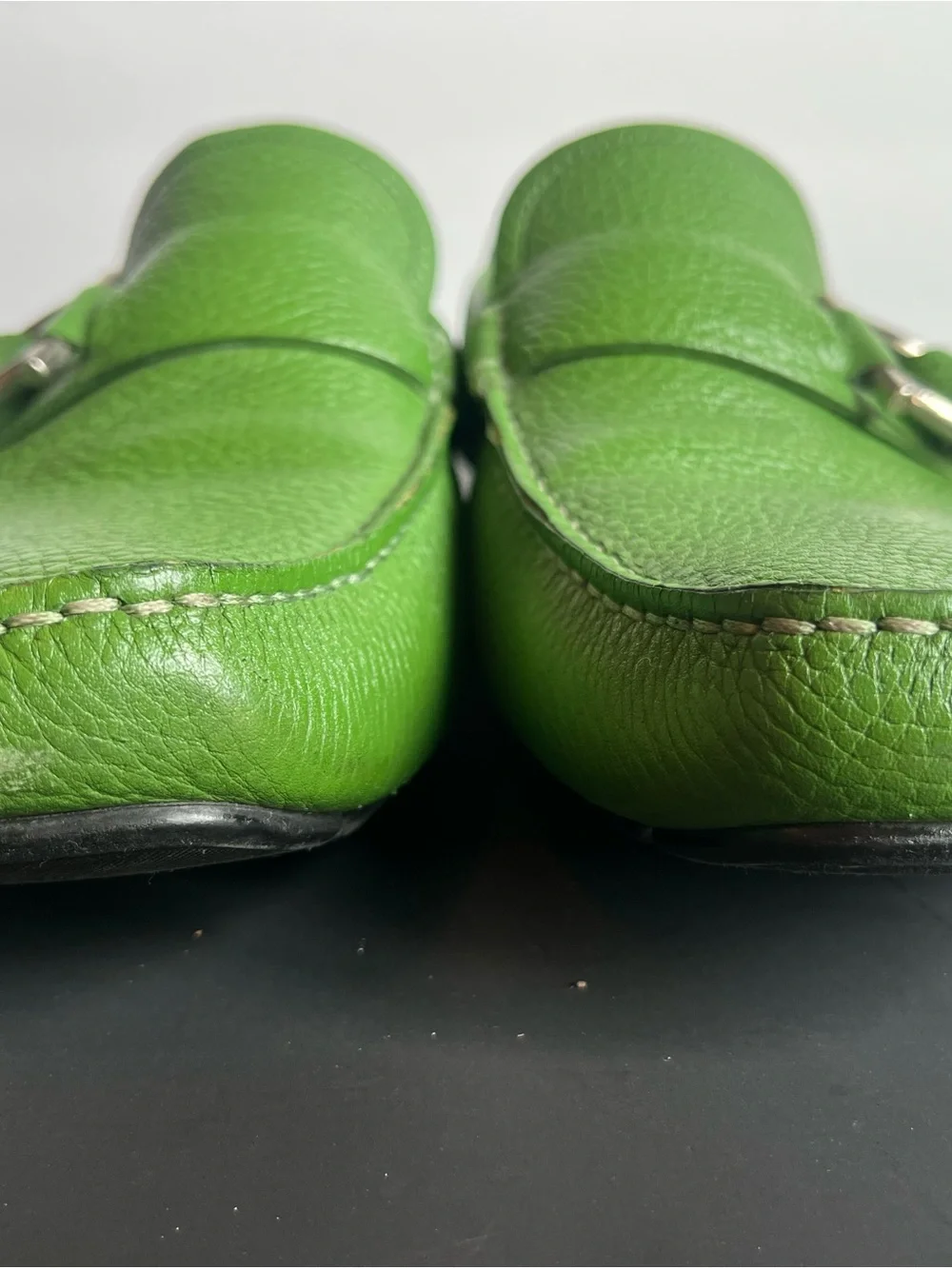 Salvatore Ferragamo Men’s Green Leather Buckle Driver Loafers Slip-On US 10 EE